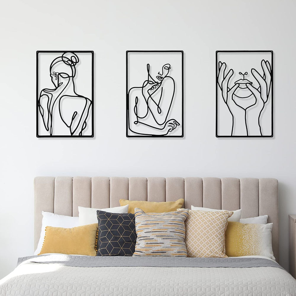 3 Pieces Set Minimalist Abstract Woman Shape Metal Signs Nordic Style Wall Art Living Bedroom Room Decor Black Cutout Decoration